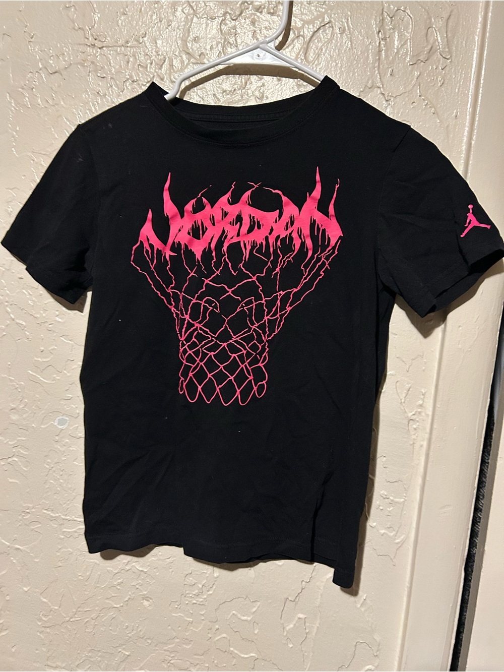 Jordan Black Tee with Pink Flame Basketball Graphic